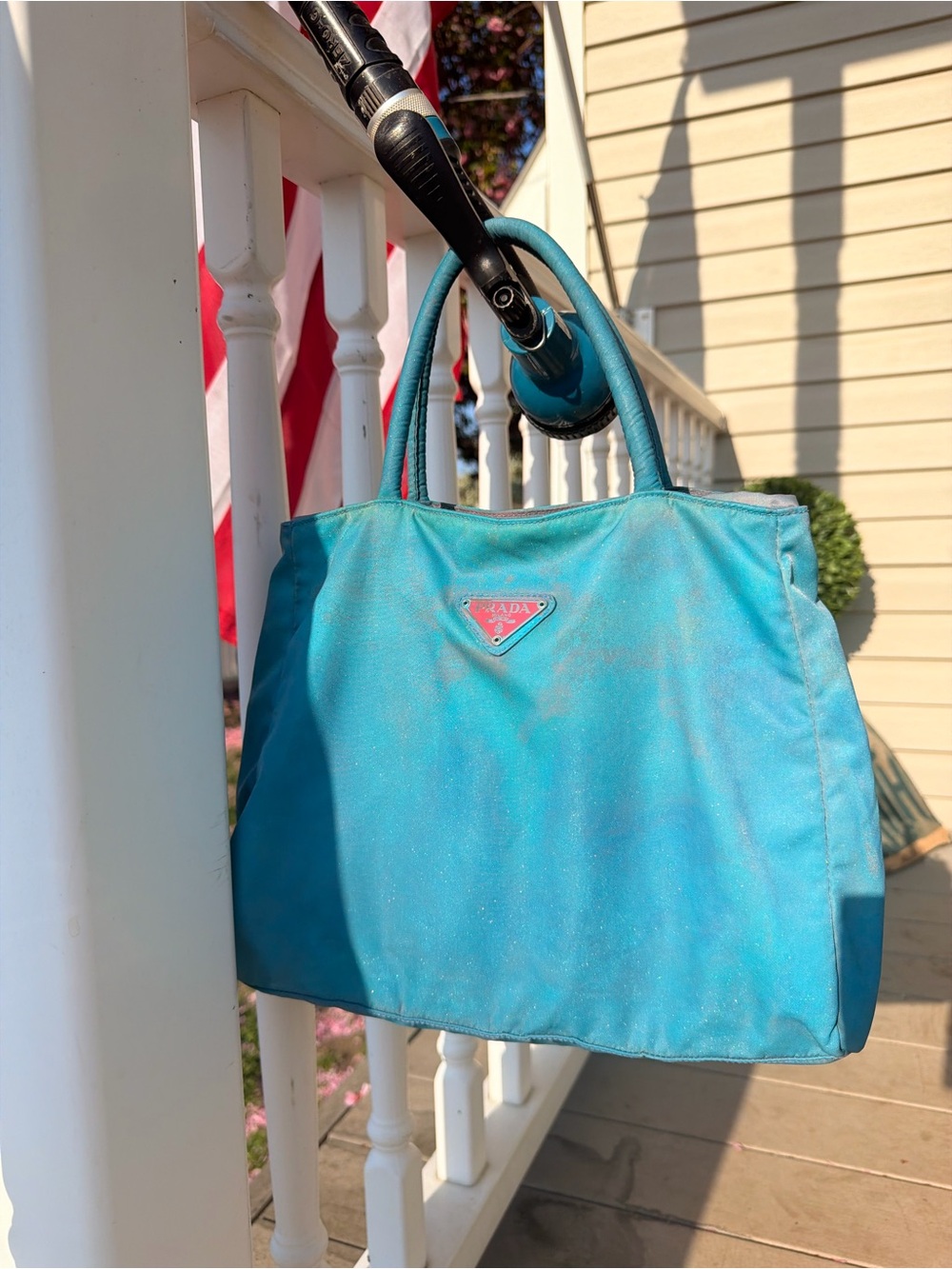 Prada Turquoise Tote Bag - Nylon Top-Handle Carryall